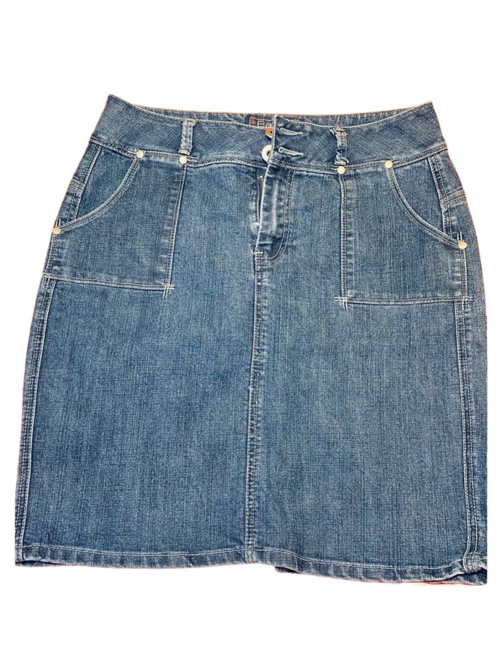 Baccini Women's Denim Skirt Size 10P Blue Cotton Blend Pocket Y2K 2000s